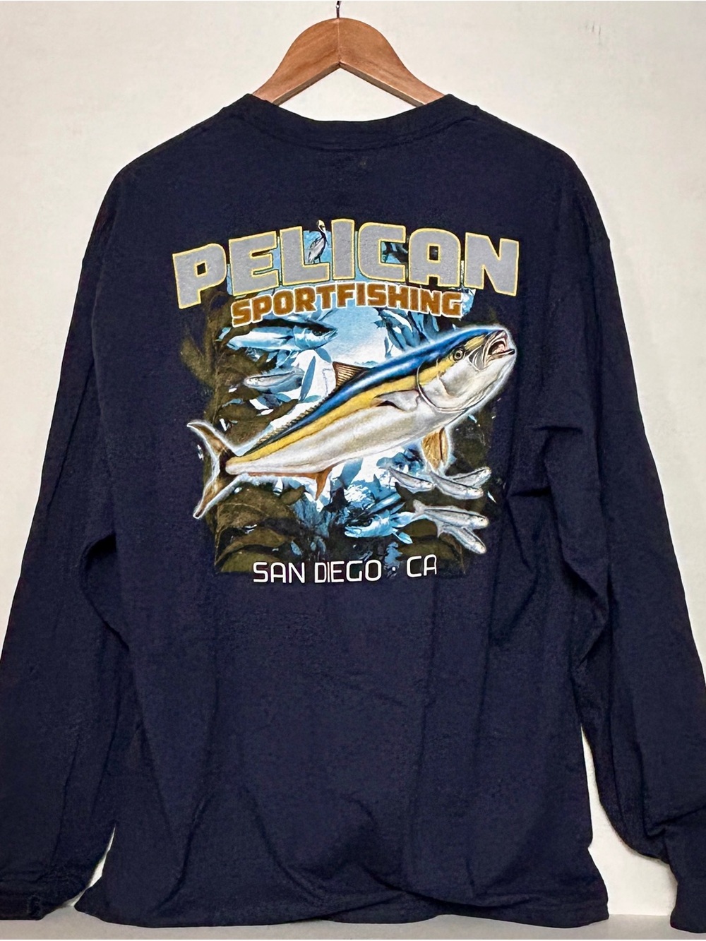 XL Long Sleeve Heavyweight 100% Cotton Tee with Pelican Sportfishing Graphic